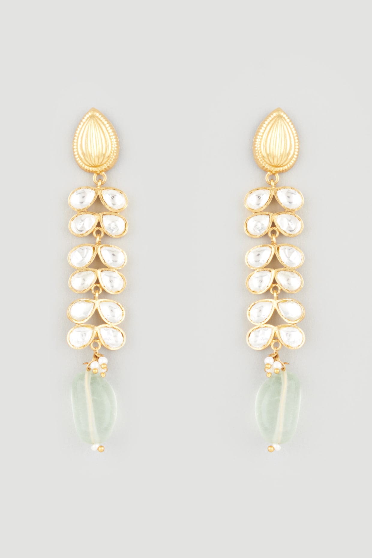 Dark green Golden kundan drop gemstone earrings at ₹1400 | Azilaa