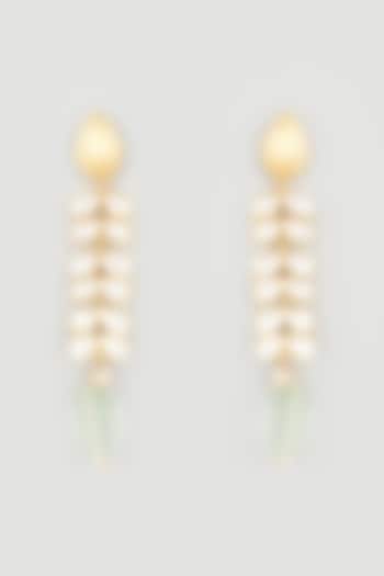 Gold Finish Jade Dangler Earrings In Sterling Silver by OSVAG INDIA at Pernia's Pop Up Shop