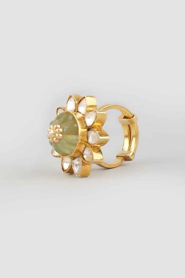 Gold Finish Jade Ring In Sterling Silver by OSVAG INDIA at Pernia's Pop Up Shop