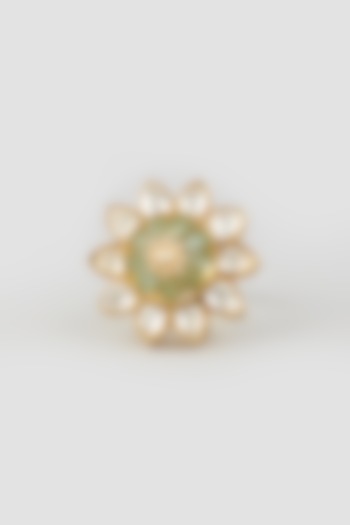 Gold Finish Jade Ring In Sterling Silver by OSVAG INDIA at Pernia's Pop Up Shop