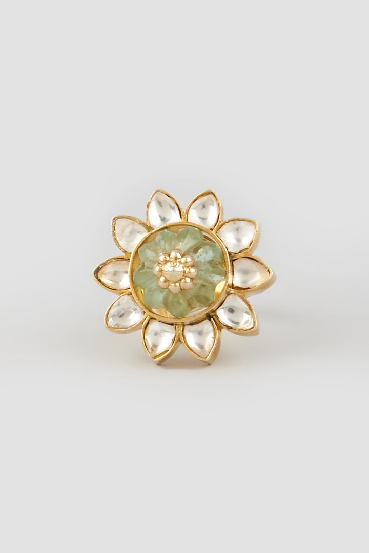 Gold Finish Jade Ring In Sterling Silver by OSVAG INDIA at Pernia's Pop Up Shop