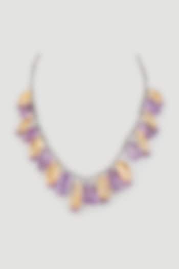 Gold Finish Yellow & Purple Semi-Precious Gemstones Necklace In Sterling Silver by OSVAG INDIA at Pernia's Pop Up Shop