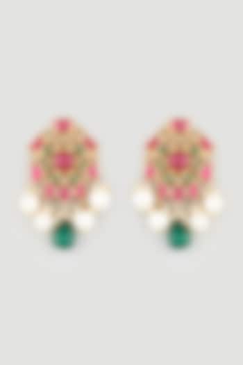 Gold Finish Kundan Polki Earrings In Sterling Silver by OSVAG INDIA at Pernia's Pop Up Shop