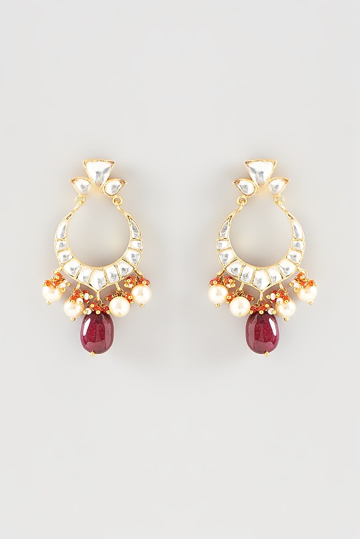 Gold Plated Kundan Polki Handcrafted Dangler Earrings In Sterling Silver by OSVAG INDIA at Pernia's Pop Up Shop