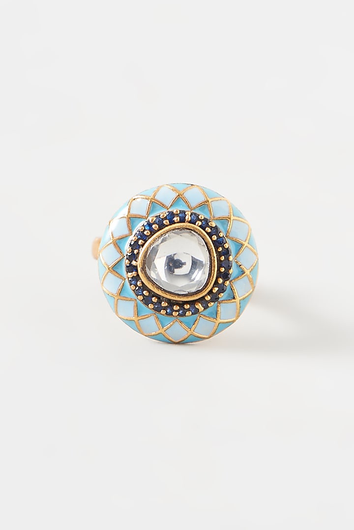 Gold Plated Kundan Polki Handcrafted Stud Earrings In Sterling Silver by OSVAG INDIA at Pernia's Pop Up Shop