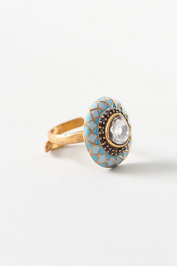 Gold Plated Kundan Polki Handcrafted Stud Earrings In Sterling Silver by OSVAG INDIA at Pernia's Pop Up Shop