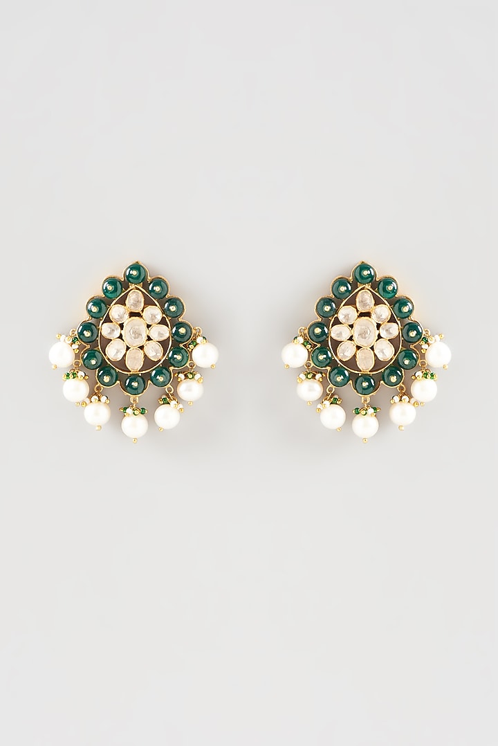 Gold Plated Kundan Polki Handcrafted Dangler Earrings In Sterling Silver by OSVAG INDIA at Pernia's Pop Up Shop
