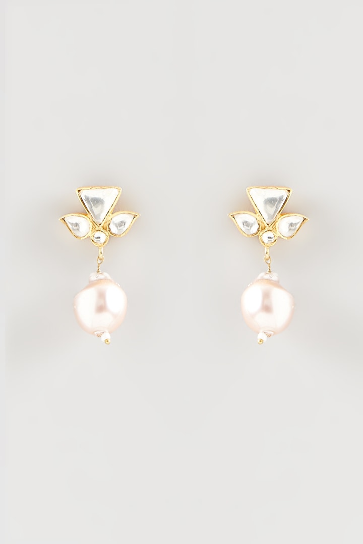 Gold Plated Kundan Polki Handcrafted Earring In Sterling Silver by OSVAG INDIA at Pernia's Pop Up Shop