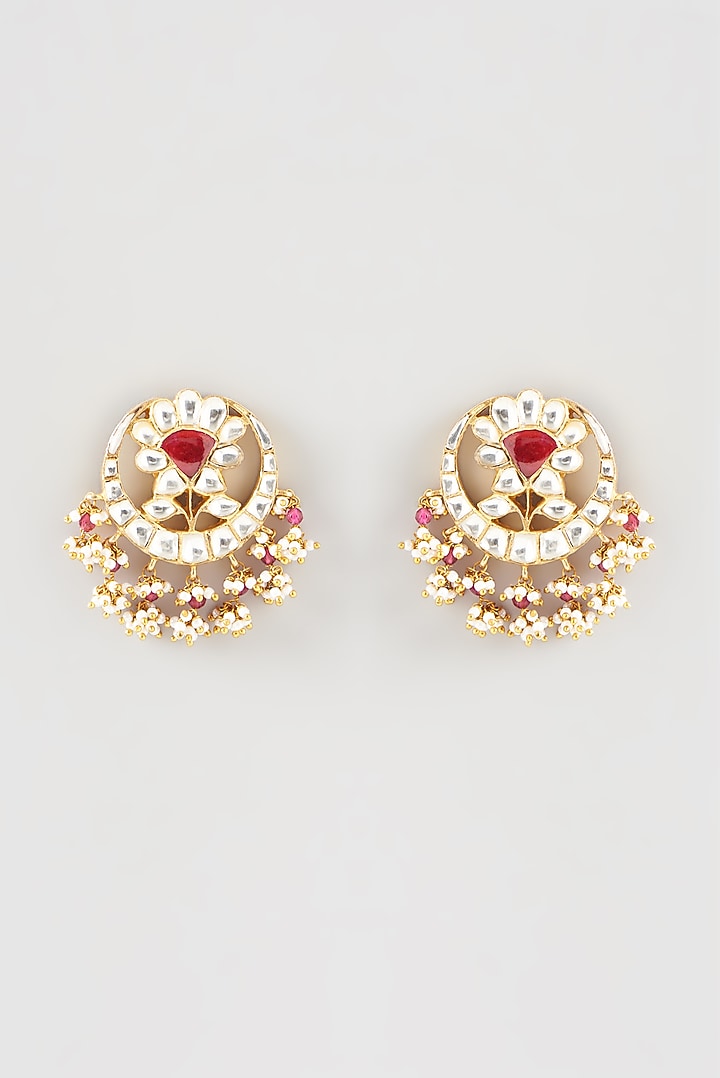 Gold Plated Kundan Polki Handcrafted Dangler Earrings In Sterling Silver by OSVAG INDIA at Pernia's Pop Up Shop
