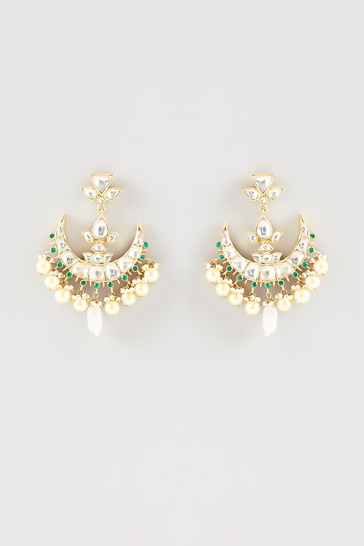 Gold Plated Kundan Polki Handcrafted Dangler Earrings In Sterling Silver by OSVAG INDIA at Pernia's Pop Up Shop