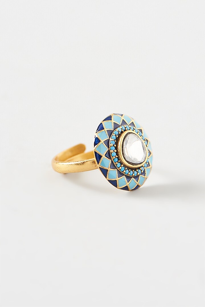 Gold Plated Kundan Polki Handcrafted Ring In Sterling Silver by OSVAG INDIA at Pernia's Pop Up Shop