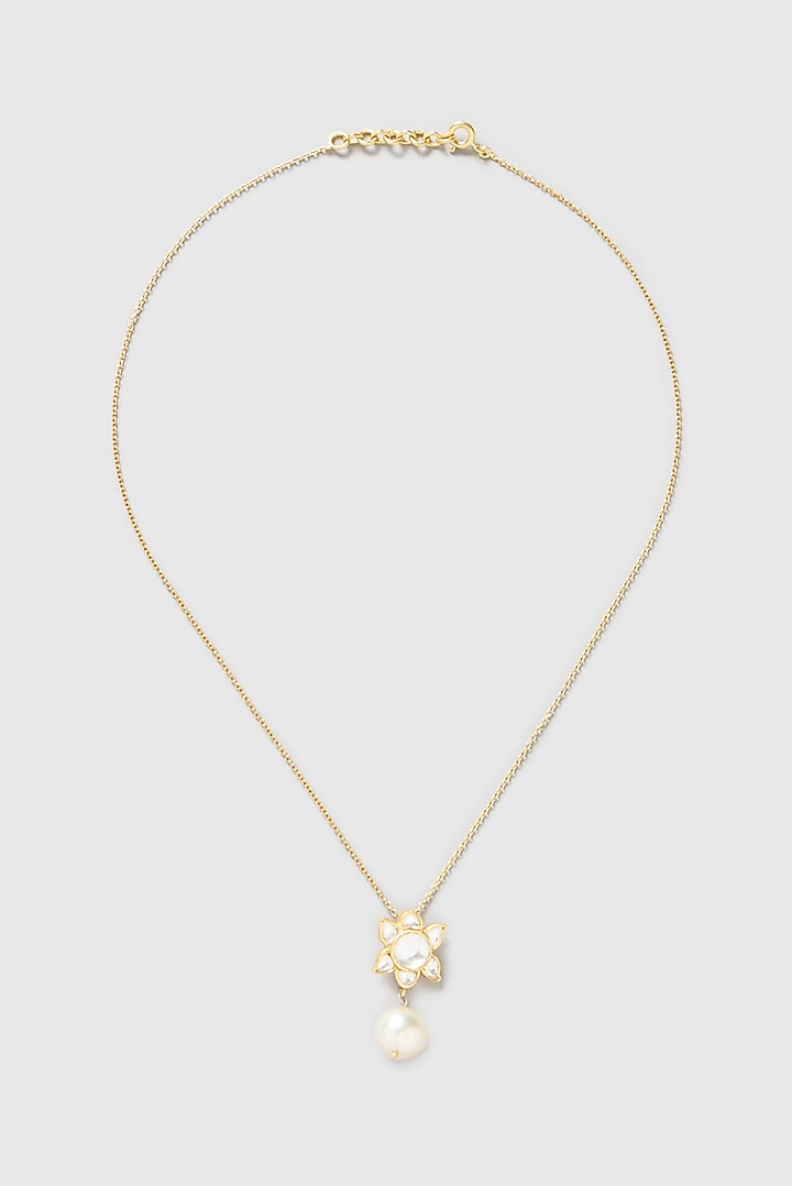 Gold Plated Kundan Polki Handcrafted Necklace In Sterling Silver by OSVAG INDIA at Pernia's Pop Up Shop