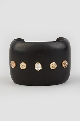 Gold Finish Kundan Polki Cuff Bracelet by OSVAG INDIA