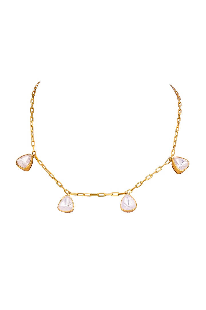 Gold Plated Kundan Polki Handcrafted Necklace Set In Sterling Silver by OSVAG INDIA at Pernia's Pop Up Shop