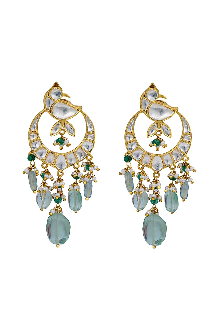 Gold Plated Kundan Polki Chandbali Earrings In Sterling Silver by OSVAG INDIA at Pernia's Pop Up Shop