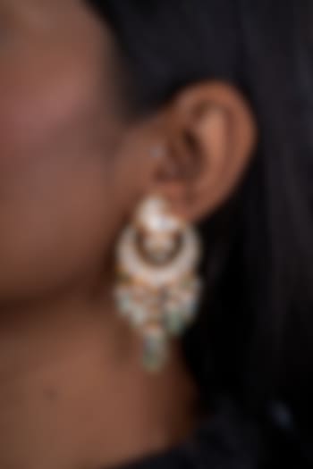 Gold Plated Kundan Polki Chandbali Earrings In Sterling Silver by OSVAG INDIA