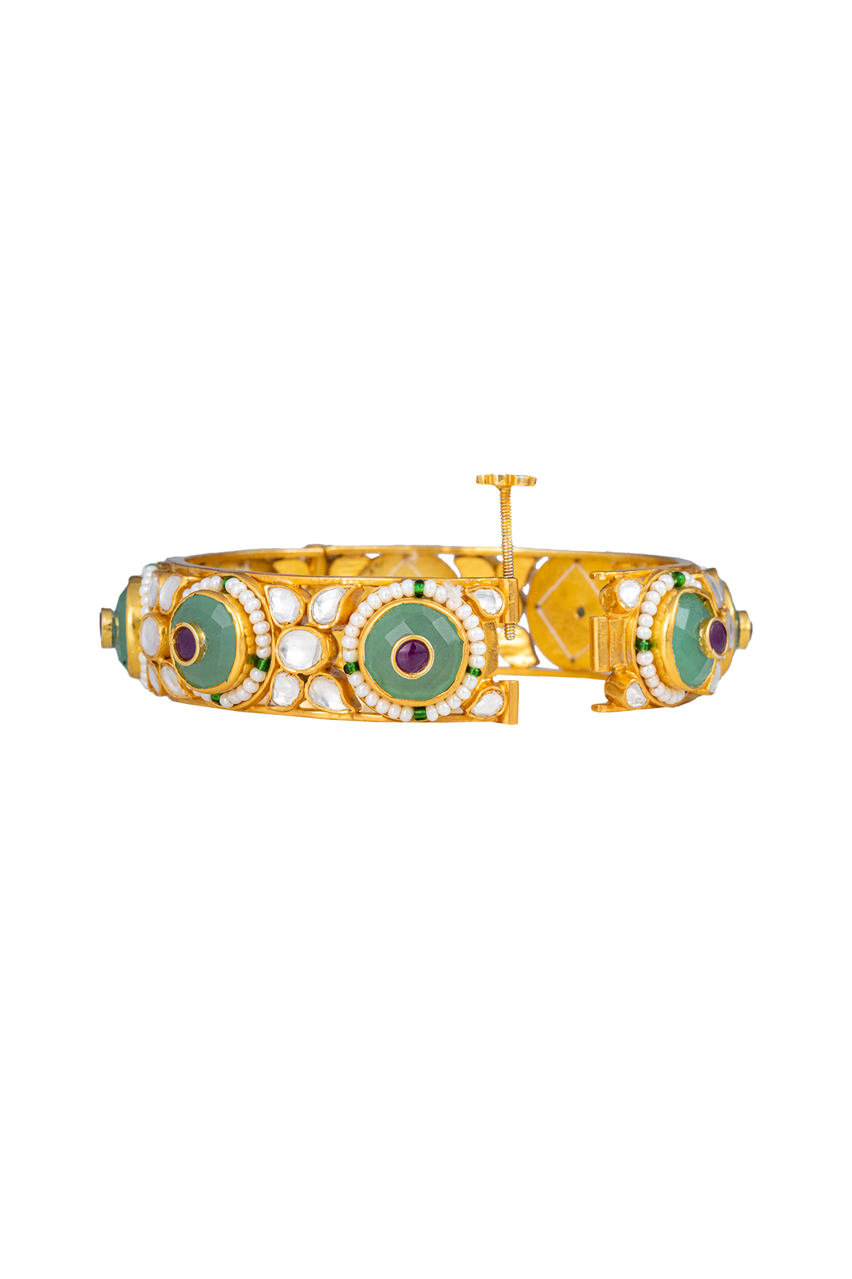 Gold Plated Kundan Polki Bangle In Sterling Silver by OSVAG INDIA