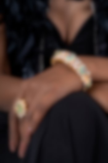 Gold Plated Kundan Polki Bangle In Sterling Silver by OSVAG INDIA at Pernia's Pop Up Shop