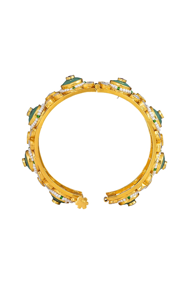 Gold Plated Kundan Polki Bangle In Sterling Silver by OSVAG INDIA at Pernia's Pop Up Shop