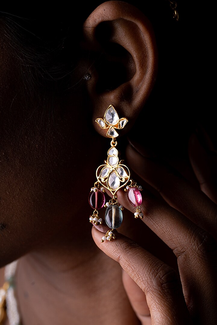 Gold Plated Multi-Colored Kundan Polki Necklace Set In Sterling Silver by OSVAG INDIA at Pernia's Pop Up Shop