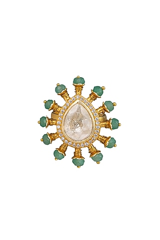 Gold Plated Kundan Polki Ring In Sterling Silver by OSVAG INDIA