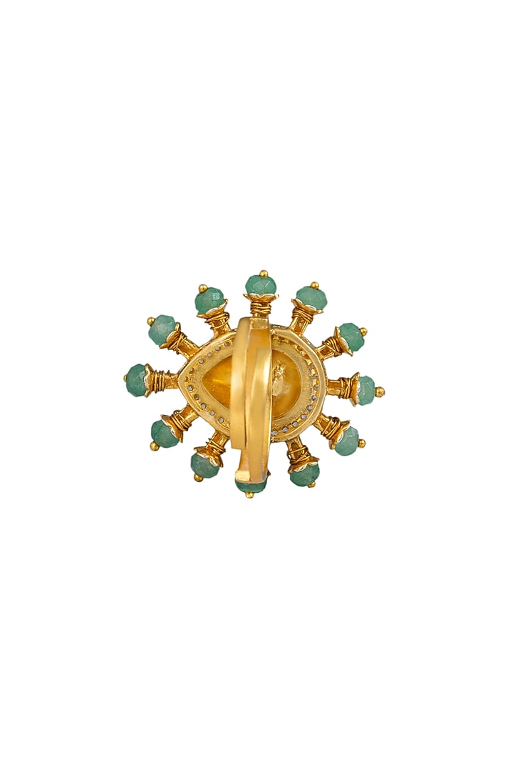 Gold Plated Kundan Polki Ring In Sterling Silver by OSVAG INDIA at Pernia's Pop Up Shop