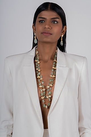 Gold Plated Kundan Polki Necklace Set In Sterling Silver by OSVAG INDIA