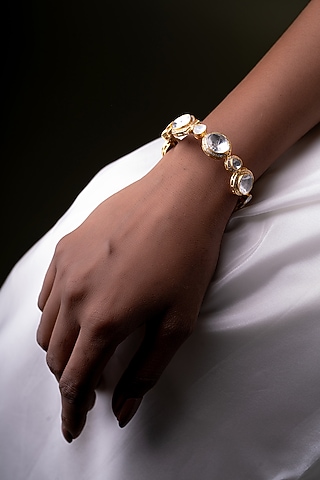 Gold Plated Kundan Polki Bangle In Sterling Silver by OSVAG INDIA