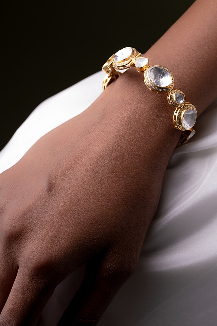 Gold Plated Kundan Polki Bangle In Sterling Silver by OSVAG INDIA at Pernia's Pop Up Shop