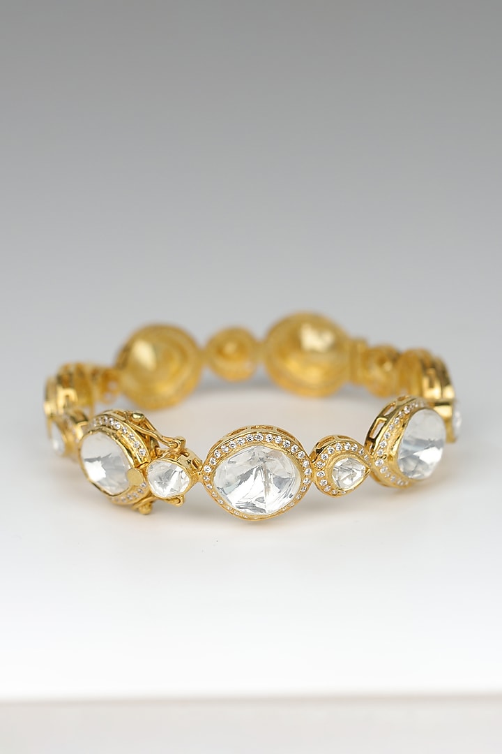 Gold Plated Kundan Polki Bangle In Sterling Silver by OSVAG INDIA at Pernia's Pop Up Shop