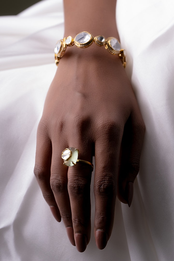 Gold Plated Kundan Polki Bangle In Sterling Silver by OSVAG INDIA at Pernia's Pop Up Shop