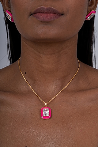 Gold Plated Synthetic Stone Pendant Necklace In Sterling Silver by OSVAG INDIA