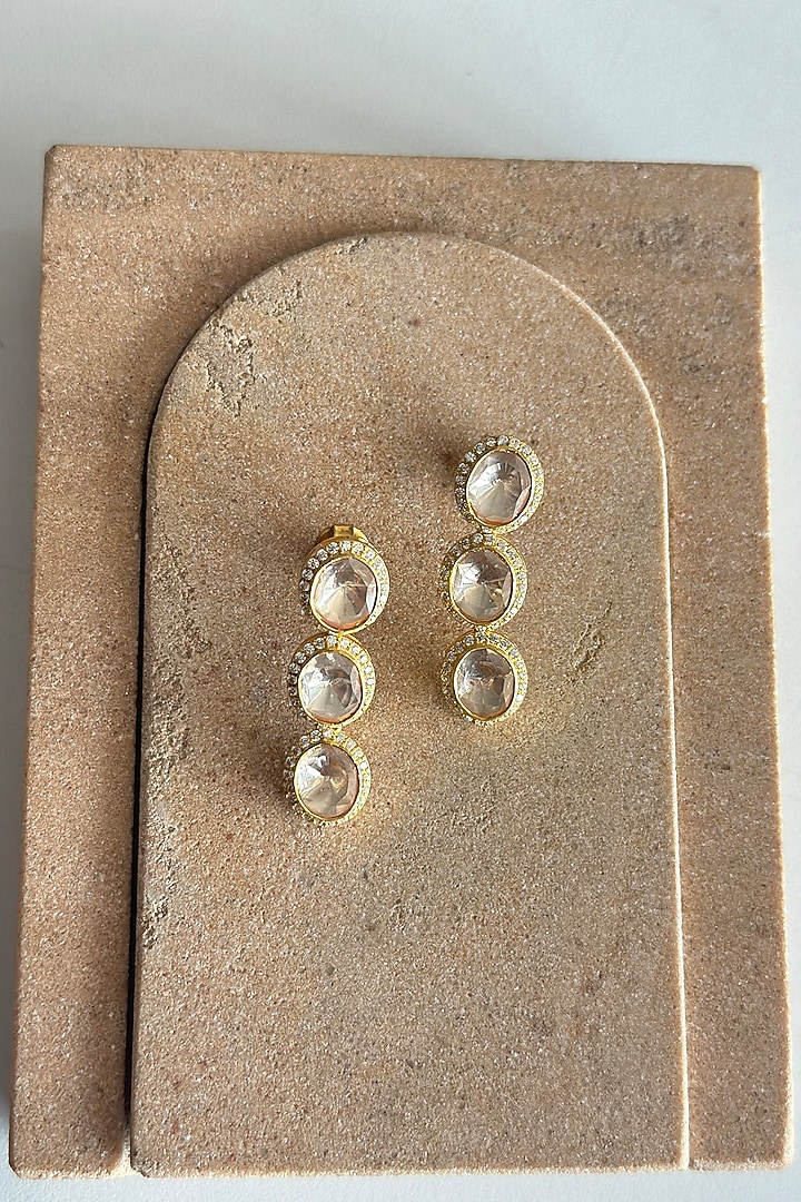 Gold Plated Kundan Polki Handcrafted Long Necklace Set In Sterling Silver by OSVAG INDIA at Pernia's Pop Up Shop