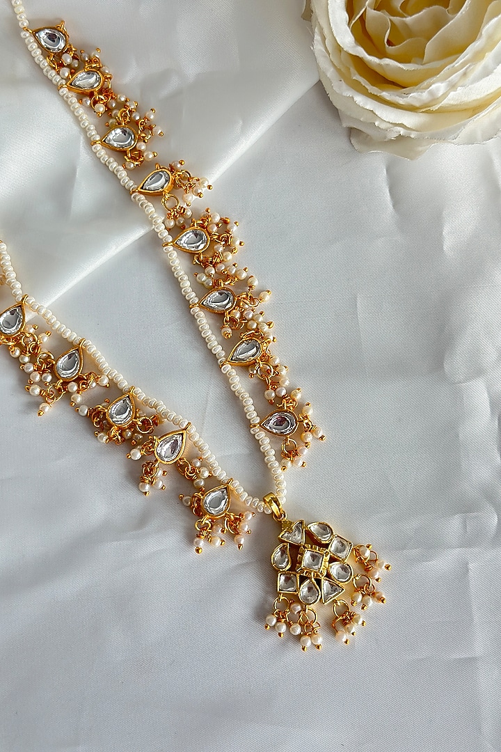 Gold Plated Kundan Polki Long Necklace In Sterling Silver by OSVAG INDIA at Pernia's Pop Up Shop