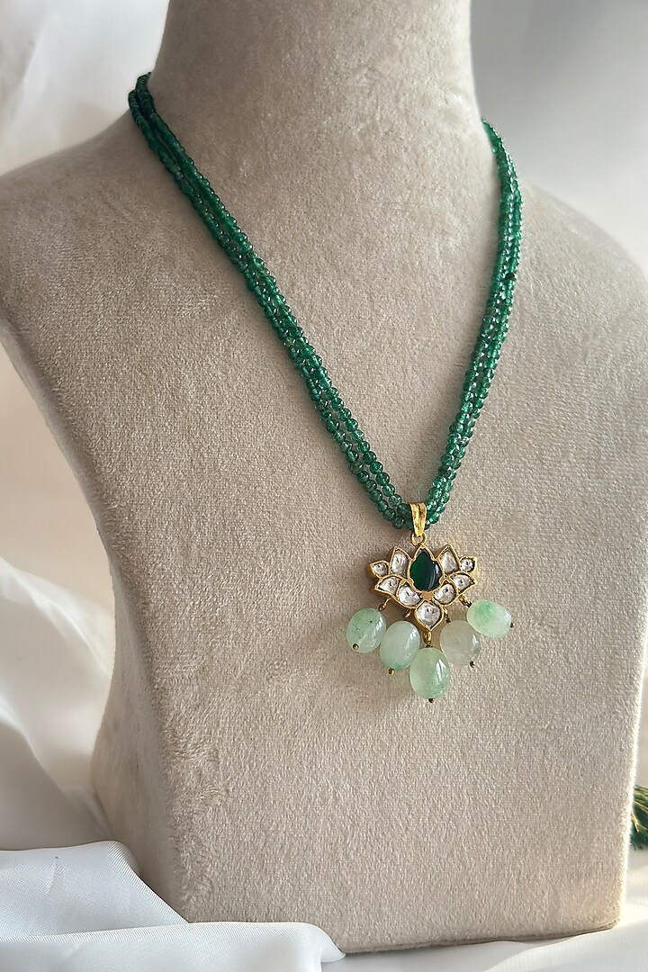 Gold Plated Kundan Polki Pendant Necklace In Sterling Silver by OSVAG INDIA at Pernia's Pop Up Shop