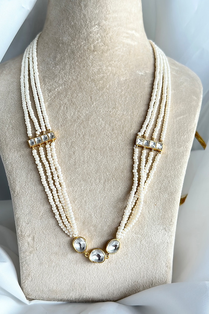Gold Plated Kundan Polki Long Necklace In Sterling Silver by OSVAG INDIA at Pernia's Pop Up Shop