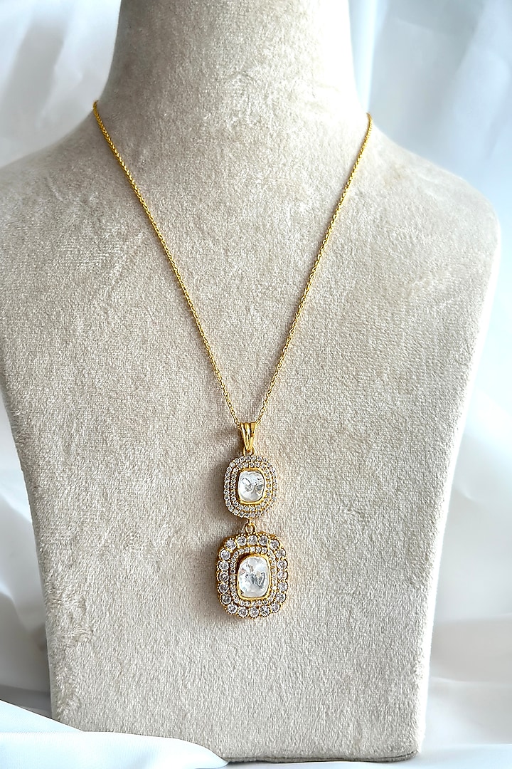 Gold Plated Kundan Polki Pendant Necklace In Sterling Silver by OSVAG INDIA at Pernia's Pop Up Shop