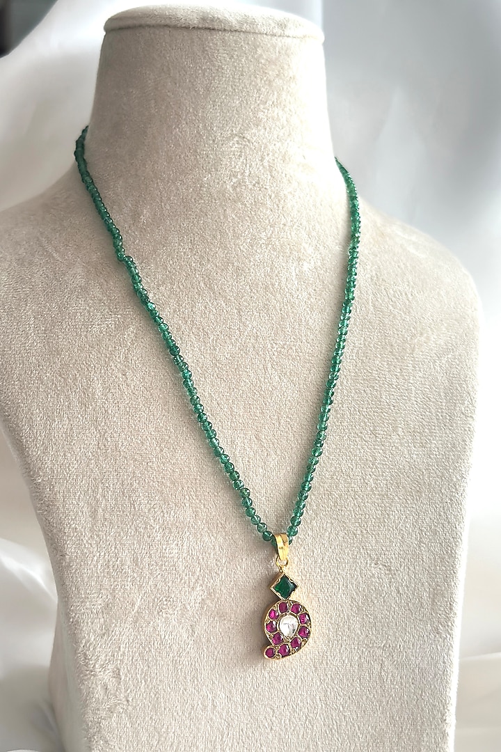 Gold Plated Kundan Polki Pendant Necklace In Sterling Silver by OSVAG INDIA at Pernia's Pop Up Shop