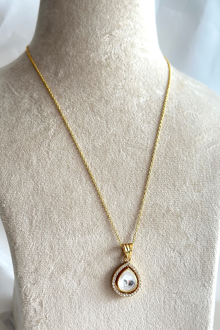 Gold Plated Kundan Polki Pendant Necklace In Sterling Silver by OSVAG INDIA at Pernia's Pop Up Shop