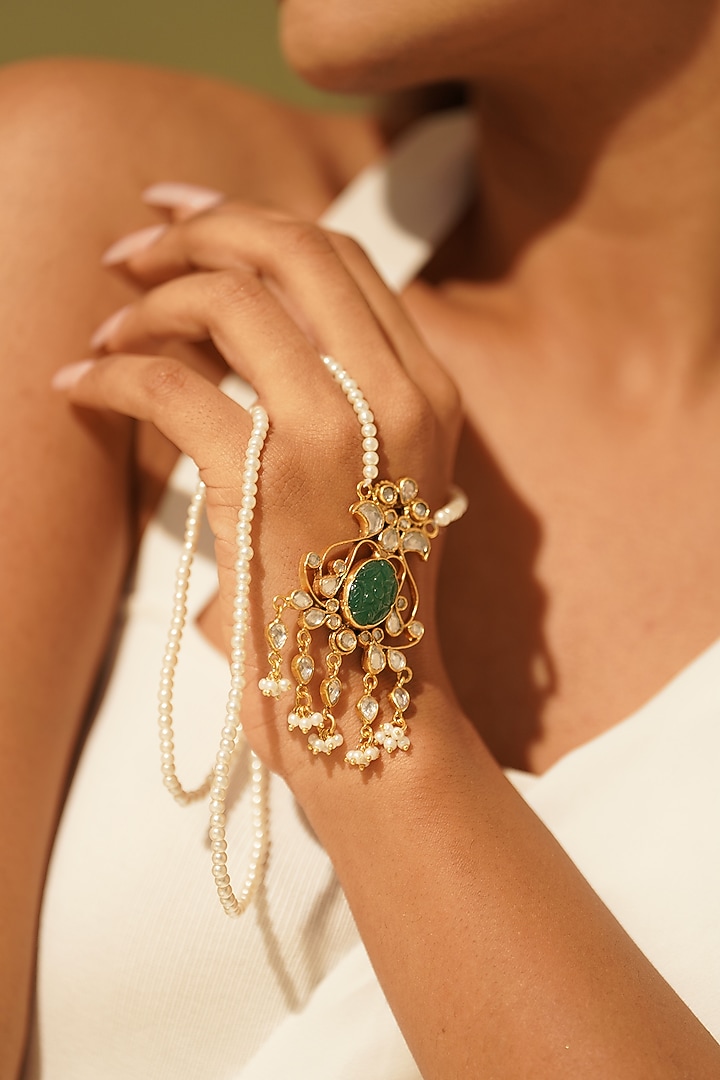 Gold Plated Kundan Polki Pendant Necklace In Sterling Silver by OSVAG INDIA at Pernia's Pop Up Shop