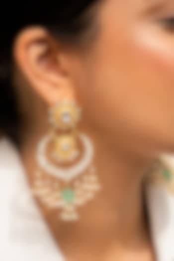 Gold Plated Kundan Polki Handcrafted Chandbali Earrings In Sterling Silver by OSVAG INDIA at Pernia's Pop Up Shop