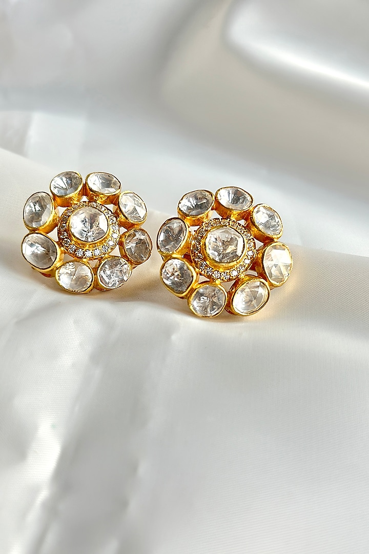 Polki Gray Diamond Earrings Gold-plated Sterling Silver Polki Gray Diamond Earrings Gold-plated Sterling Silver