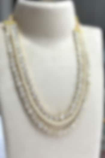 Gold Plated Kundan Polki Handcrafted Long Necklace Set In Sterling Silver by OSVAG INDIA at Pernia's Pop Up Shop