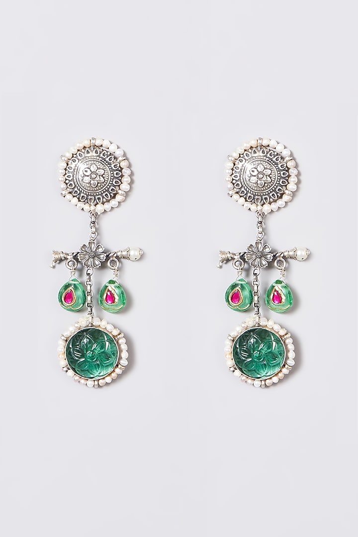 Gold Plated Quartz Earrings In Sterling Silver by OSVAG INDIA at Pernia's Pop Up Shop