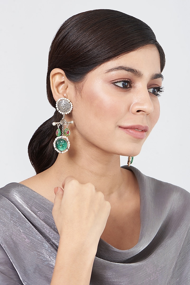 Gold Plated Quartz Earrings In Sterling Silver by OSVAG INDIA at Pernia's Pop Up Shop