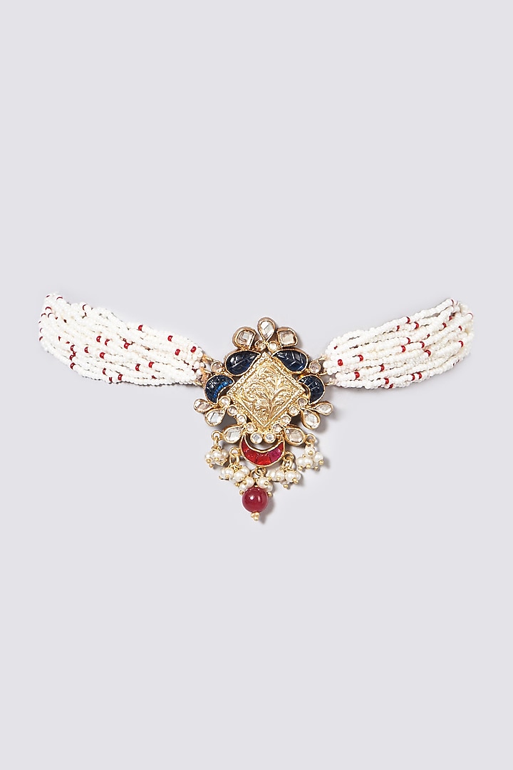 Gold Plated Kundan Polki Choker Necklace In Sterling Silver by OSVAG INDIA at Pernia's Pop Up Shop