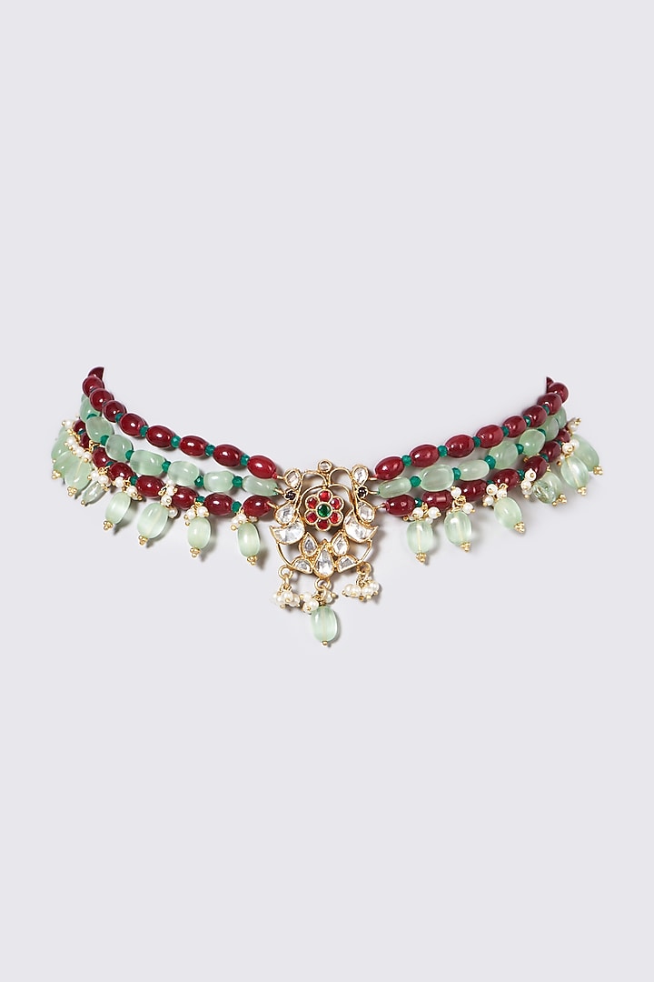 Gold Plated Necklace With Kundan Polki In Sterling Silver by OSVAG INDIA at Pernia's Pop Up Shop