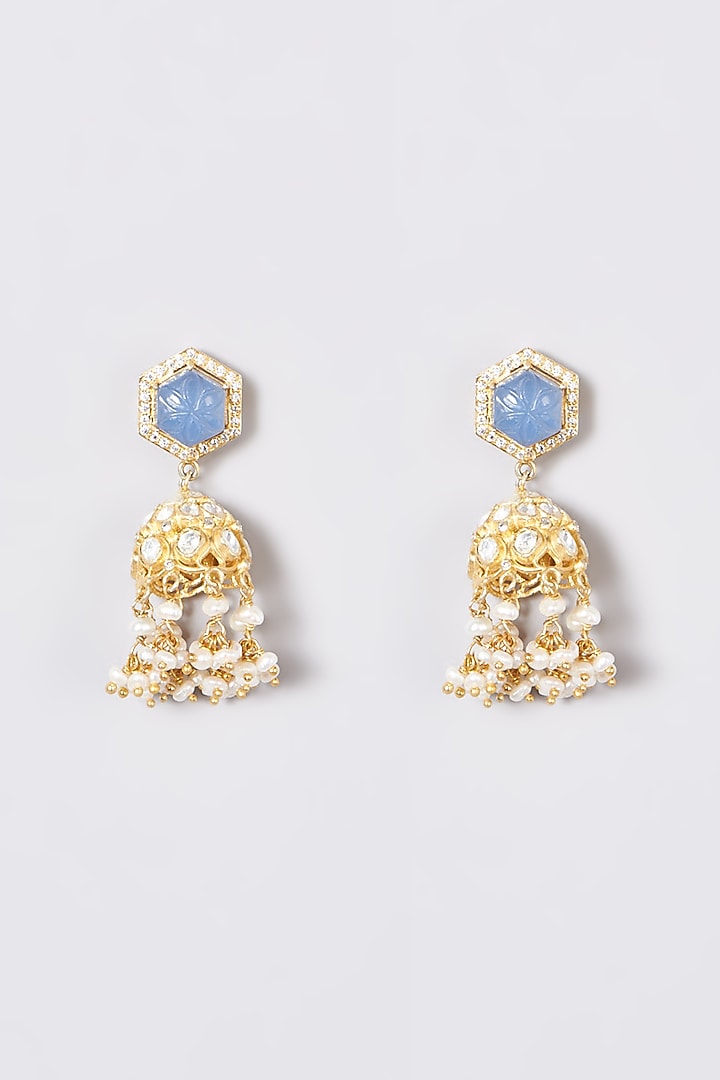 Gold Plated Kundan Polki Earrings In Sterling Silver by OSVAG INDIA at Pernia's Pop Up Shop