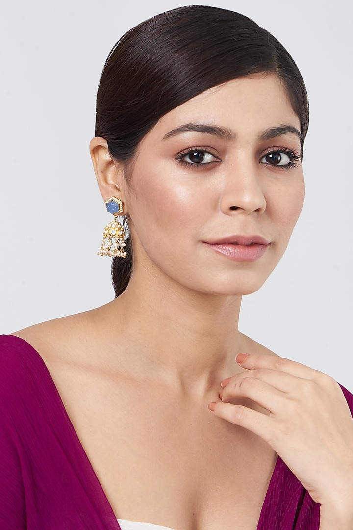 Gold Plated Kundan Polki Earrings In Sterling Silver by OSVAG INDIA