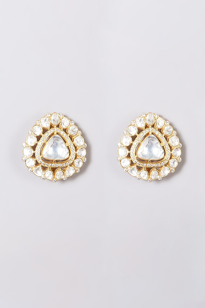 Gold Plated Kundan Polki Stud Earrings In Sterling Silver by OSVAG INDIA at Pernia's Pop Up Shop